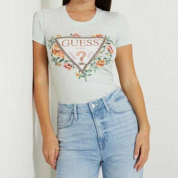 Maglietta logo fiori Guess