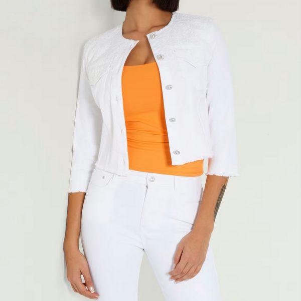 Giacca denim bianco con pizzo Guess