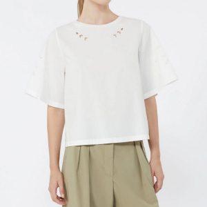 Top bianco in popeline di cotone con ricami Weekend Max Mara