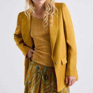 Blazer in gabardina di misto lino cognac Marella