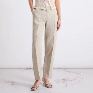 Chino in tela di lino ecrù Marella