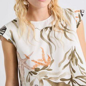 Top smanicato in cotone stretch fantasia Marella