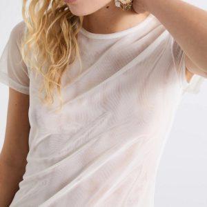 T-shirt in tulle stretch bianco Marella
