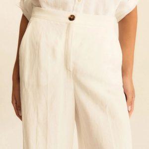 Pantalone fluido in viscosa e lino bianco Emme