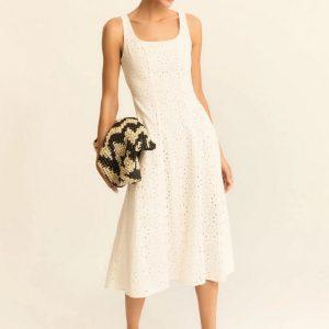 Abito in mussola con ricamo sangallo bianco Emme